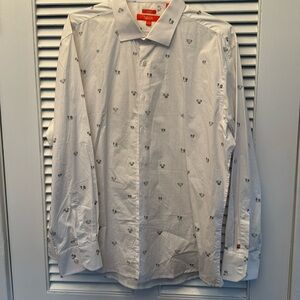 Tallia Men’s XL white Cotton Shirt.  Like New.  With Dog Pattern.